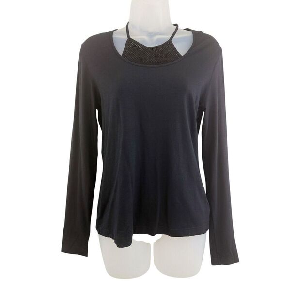 Akris Punto Knit Top Size 10 Cotton Mock Neck Black Pullover Back Zip - Picture 2 of 16